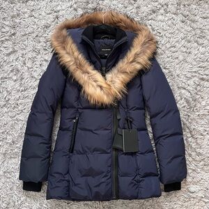 New Mackage Adali Navy Jacket with Fur Trim